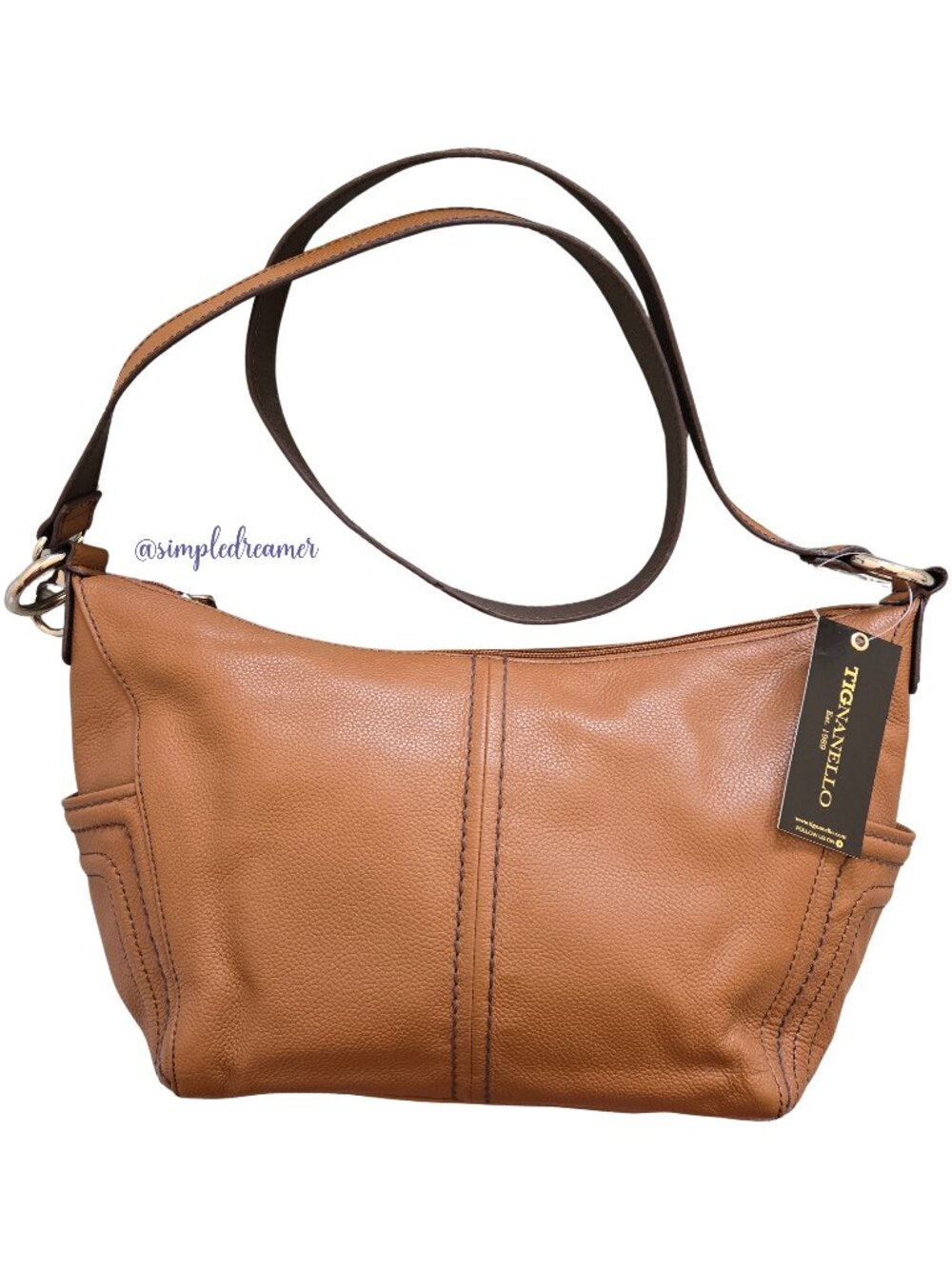 Tignanello Super Stitch Pebble Leather Convertible Shoulder Bag Cognac NWT - Picture 1 of 16